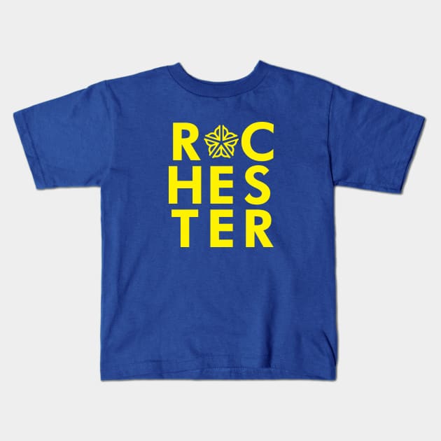 Officially Licensed Typographic Rochester Logo Kids T-Shirt by patrickkingart